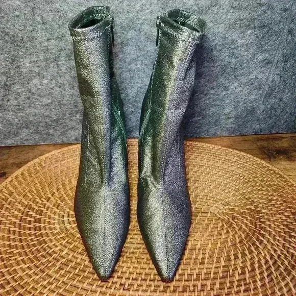 Marc Fisher Kellen High Heel Sock Booties Sparkle Glitter Silver Metallic size 8 - Picture 3 of 9